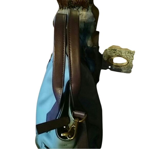 Fossil VTG Emerson Satchel Pebbeled Leather Handbag Shoilder Bag Seaglass/Brown - Picture 5 of 8